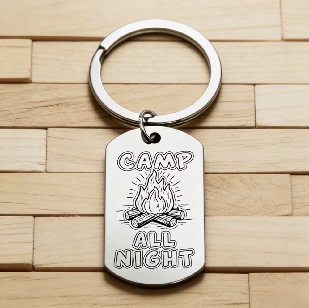 3/$25 Camp All Night Campfire Stainless Steel Keychain NEW